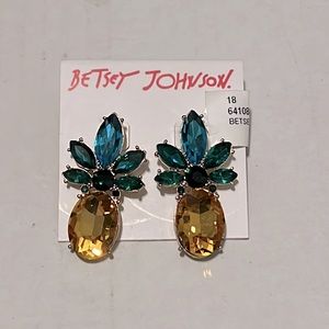 Betsey Johnson, post earrings, pineapples, summer fruit, rhinestones new